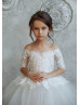 Ivory Lace Tulle Peplum Flower Girl Dress With Nude Lining